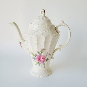 Vintage Spode's Jewel Billingsley Rose Pink Coffee Pot Embossed Lace Pattern